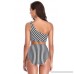 SHEKINI Women's Stripe One Shoulder High Waisted Bottom Two Piece Swimsuits Manhattan Black B07H7GB7GR